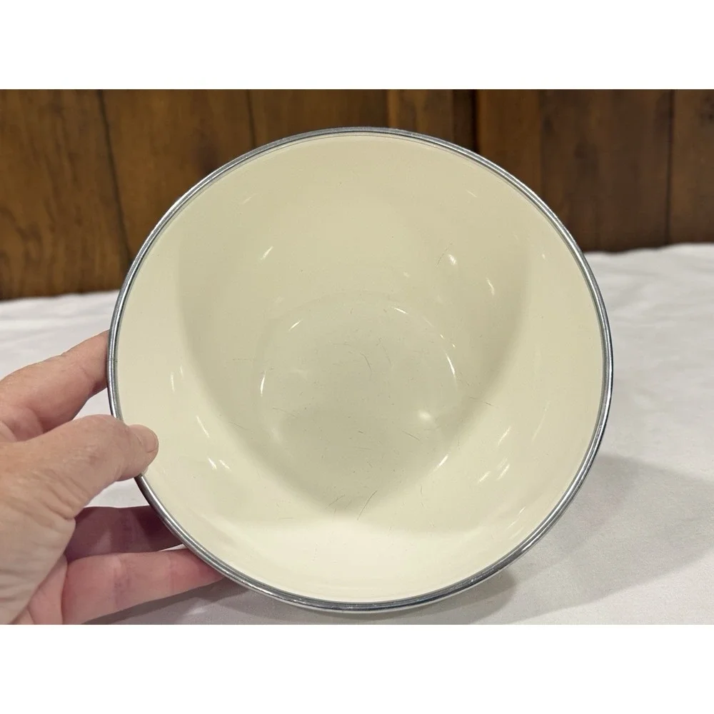 Vintage Enamelware Nesting Mixing Bowls Set 3 Orange Floral 70s Farmhouse